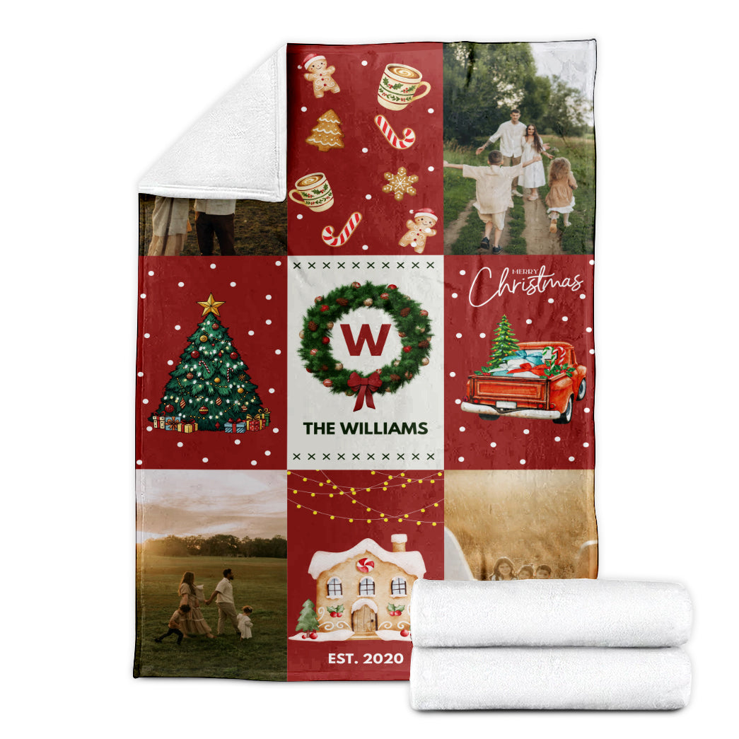 Personalized Christmas Blanket Family Name And Photos Soft Blanket