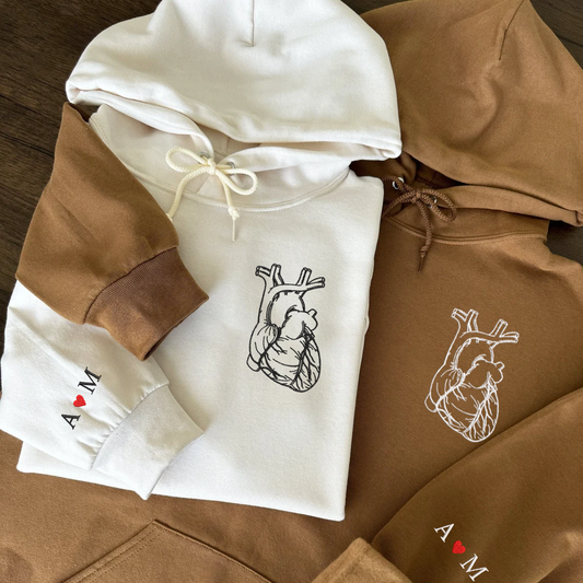 Valentine Personalized Embroidered Anatomical Heart Hoodie Sweatshirt T-Shirt