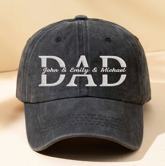 Personalized Embroidered DAD With Kids Names Father's Day Dyed Cap Trucker Hat