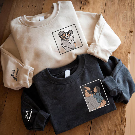 Father's Day Personalized Embroidered Family Photo Framed Hoodie Sweatshirt T-Shirt