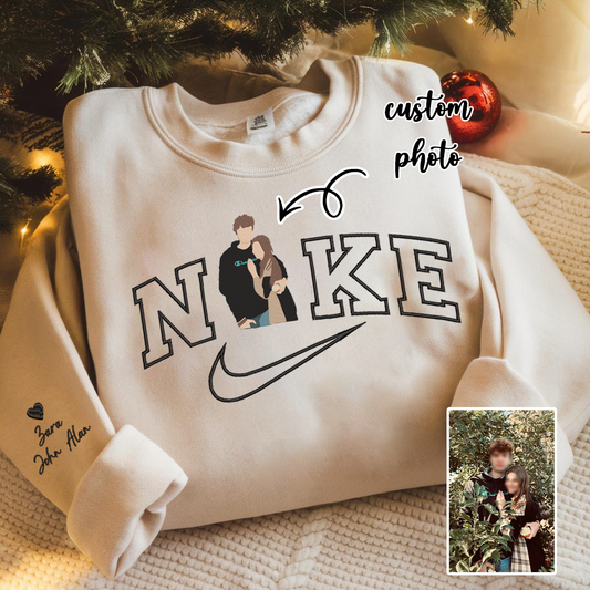 Personalized Embroidered Couple Photo Hoodie Sweatshirt T-Shirt Valentine Gift Christmas Gift