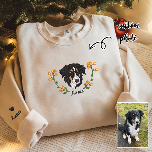 Personalized Embroidered Floral Pet Dog Cat Hoodie Sweatshirt T-Shirt