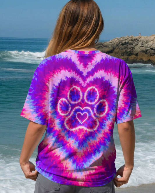 PAW PRINT PINK & PURPLE HEART SWIRL ALL OVER PRINT - TLTW2912251