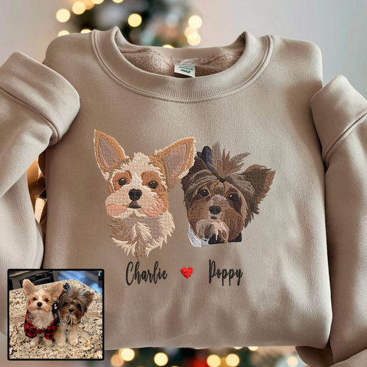 Personalized Embroidered Pet Dog Cat With Names Hoodie Sweatshirt T-Shirt