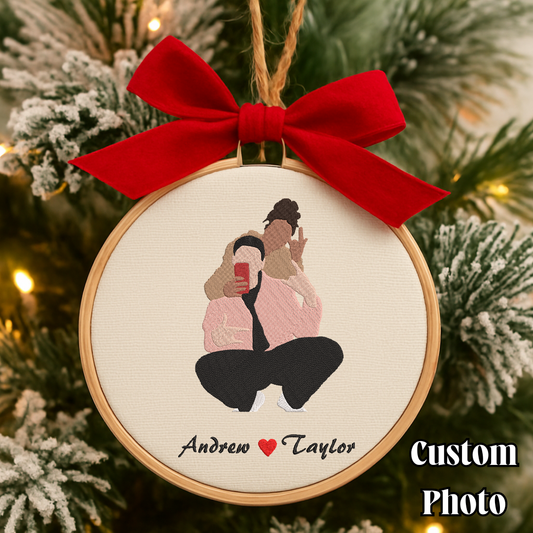 Personalized Couple Photo Embroidery Ornament Christmas Tree Decoration