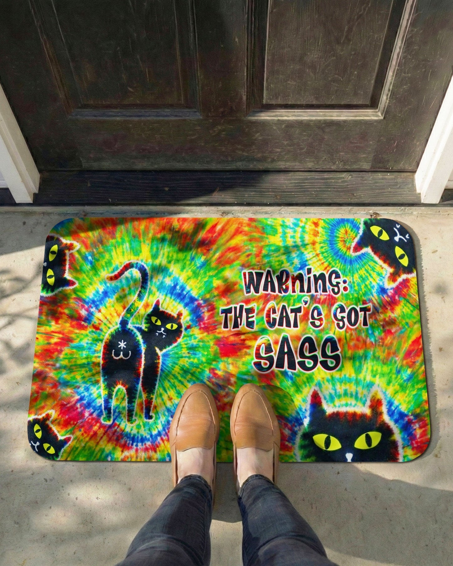 WARNING THE CAT'S GOT SASS FUNNY SWIRL DOORMAT  - TLNT1401261
