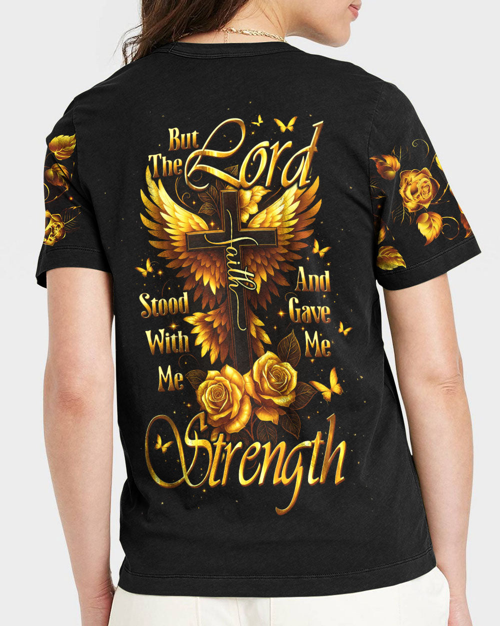 Lord Stood With Me Cross Golden Rose Women's All Over Print Shirt - Tltw2609251