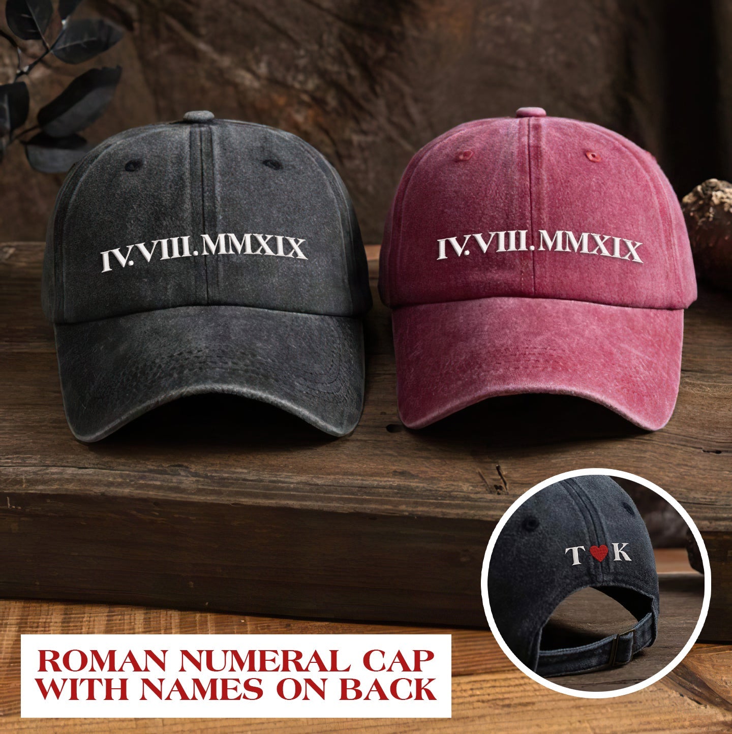 Valentine Custom Embroidered Roman Numeral Dyed Cap Initial On Back