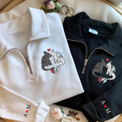 Valentine Personalized Embroidered Dragon Couple Hoodie Sweatshirt T-Shirt