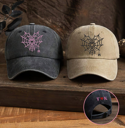 Valentine Custom Embroidered Spiderweb Dyed Cap Initial On Back