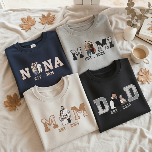 Personalized Embroidered Couple Family Photos Hoodie Sweatshirt T-Shirt Valentine Gift Mother's Day Gift, Father's Day Gift