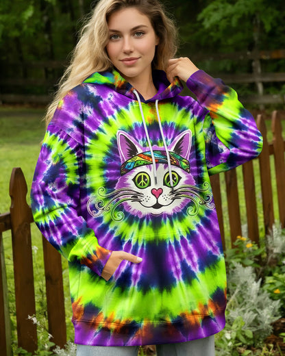 PURPLE GREEN SWIRL CAT ALL OVER PRINT - YHHG0601261