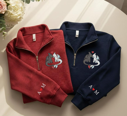 Valentine Personalized Embroidered Dragon Couple Hoodie Sweatshirt T-Shirt