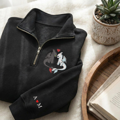 Valentine Personalized Embroidered Dragon Couple Hoodie Sweatshirt T-Shirt