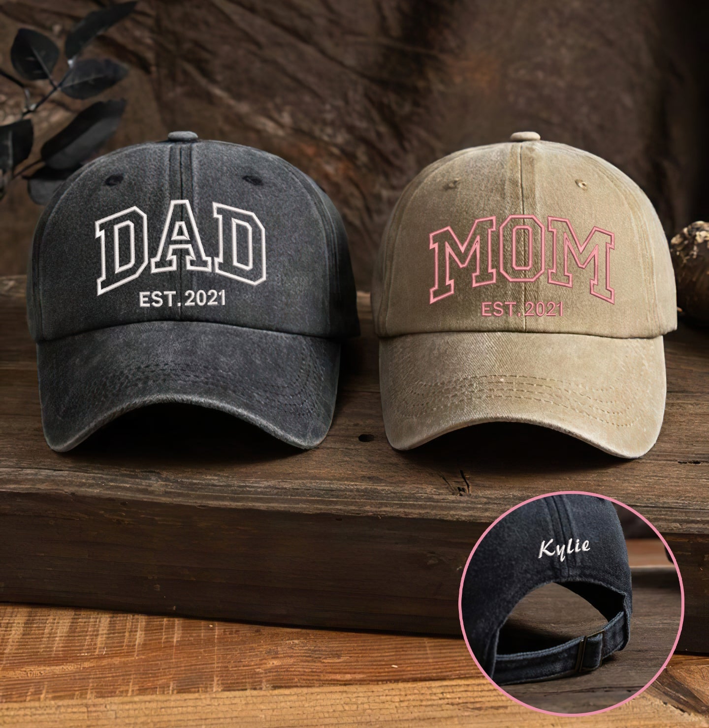 Custom Text Embroidered Mom Dad Grandma Nana... Dyed Cap Initial On Back