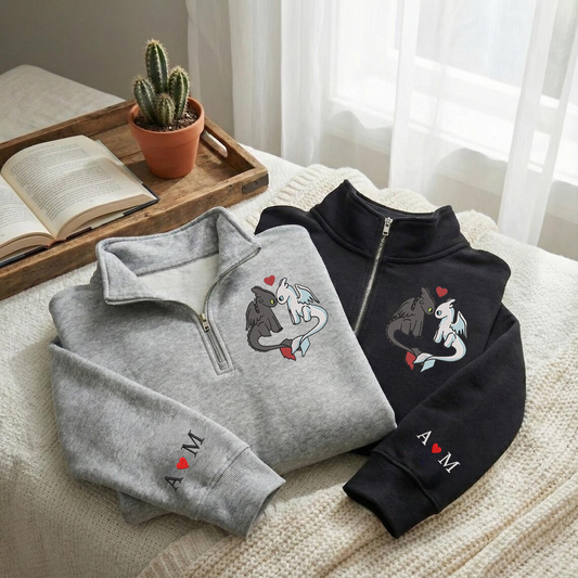 Valentine Personalized Embroidered Dragon Couple Hoodie Sweatshirt T-Shirt