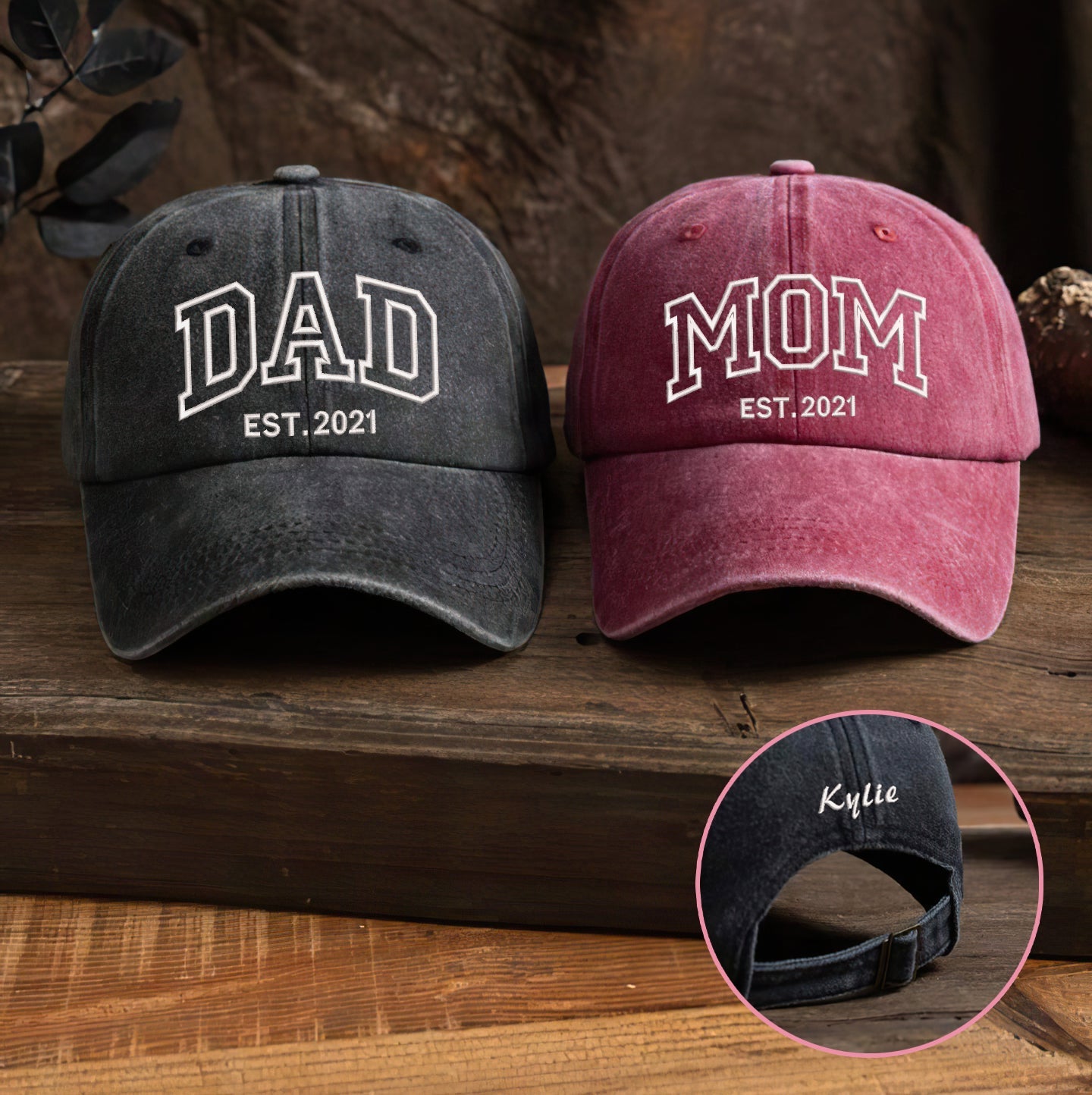 Custom Text Embroidered Mom Dad Grandma Nana... Dyed Cap Initial On Back