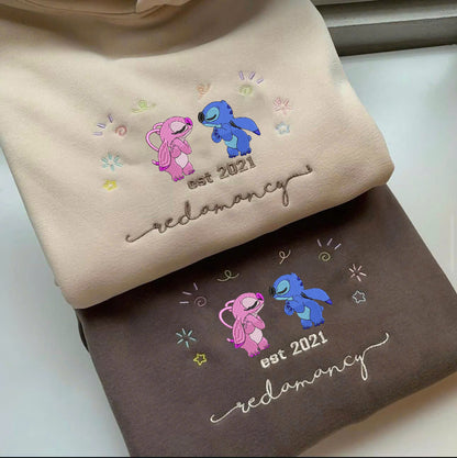 Valentine Personalized Embroidered Character Couple Photo Hoodie Sweatshirt T-Shirt