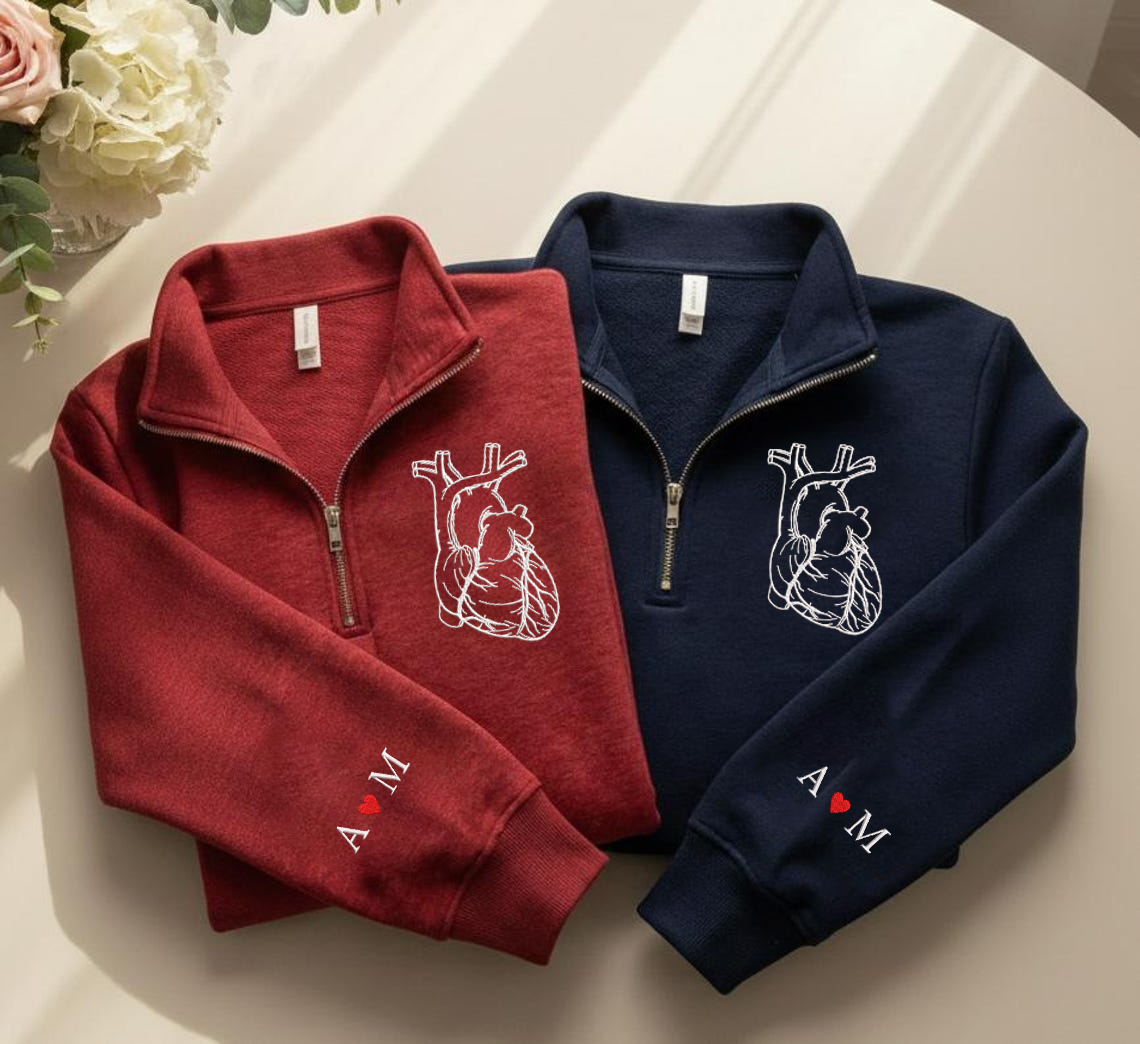 Valentine Personalized Embroidered Anatomical Heart Hoodie Sweatshirt T-Shirt
