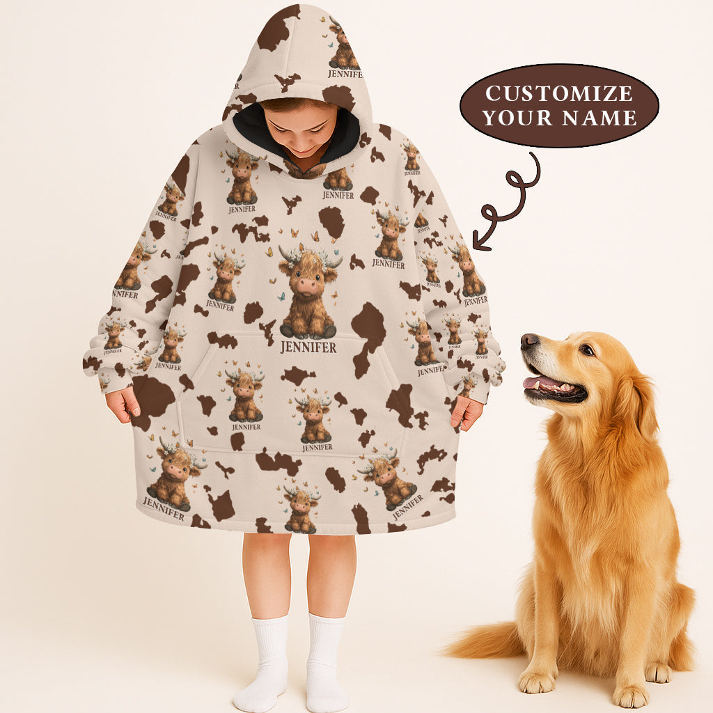Just A Girl Who Loves Highland Cow Cute Personalized Custom Name Blanket Hoodie