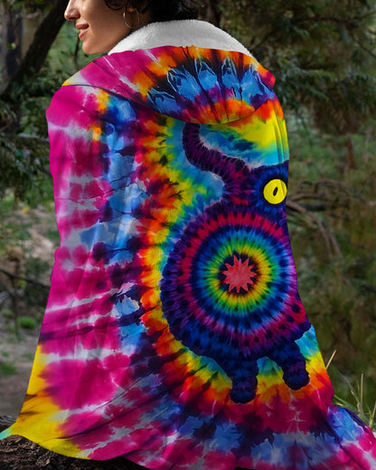 CAT COLORFUL SWIRL PATTERN SHERPA BLANKET HOODIE - TLNO0701265