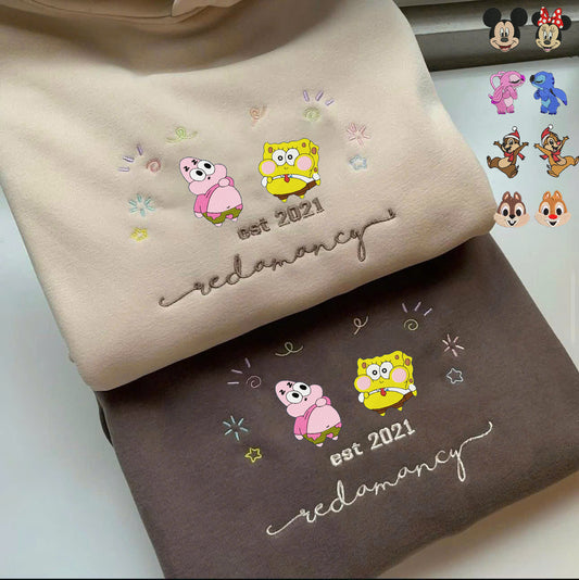 Valentine Personalized Embroidered Character Couple Photo Hoodie Sweatshirt T-Shirt