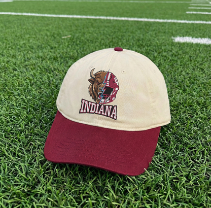 Embroidered Indiana Hoosiers Mascot And Helmet Vintage Style Trucker Hat, Dyed Cap