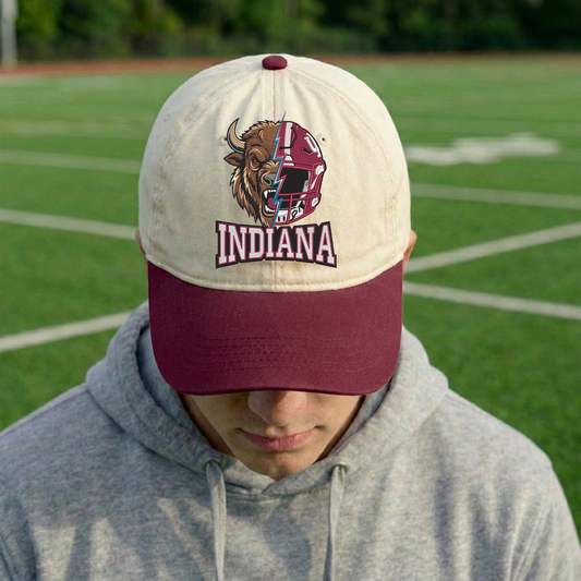 Embroidered Indiana Hoosiers Mascot And Helmet Vintage Style Trucker Hat, Dyed Cap