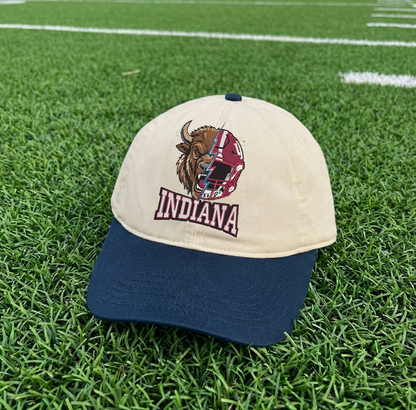 Embroidered Indiana Hoosiers Mascot And Helmet Vintage Style Trucker Hat, Dyed Cap