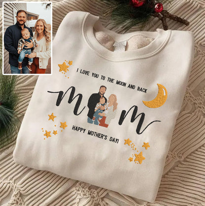 Mother's Day Personalized Embroidered I Love You To The Moon And Back Hoodie Sweatshirt T-Shirt