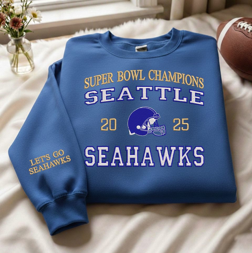Embroidered Seahawks Champions Quarter-Zip Sweatshirt, Hoodie Sweatshirt T-Shirt