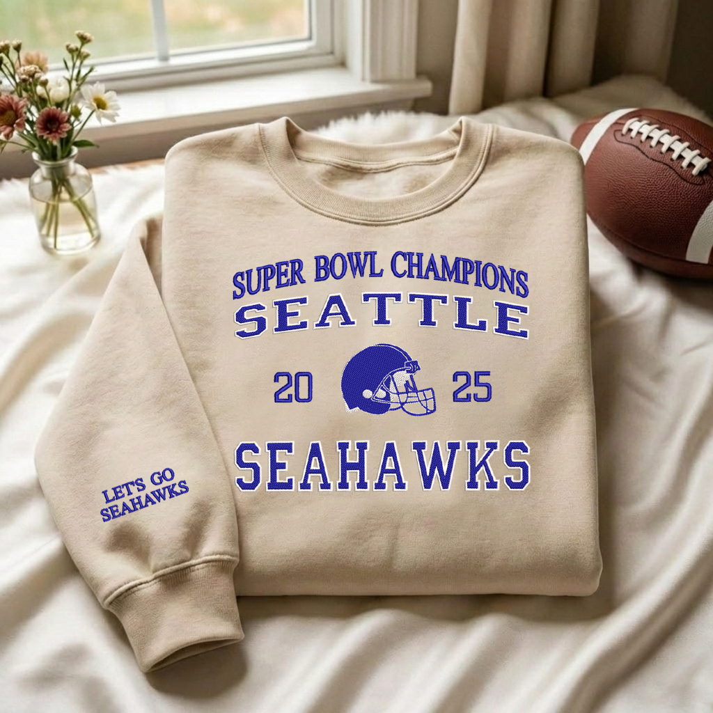 Embroidered Seahawks Champions Quarter-Zip Sweatshirt, Hoodie Sweatshirt T-Shirt