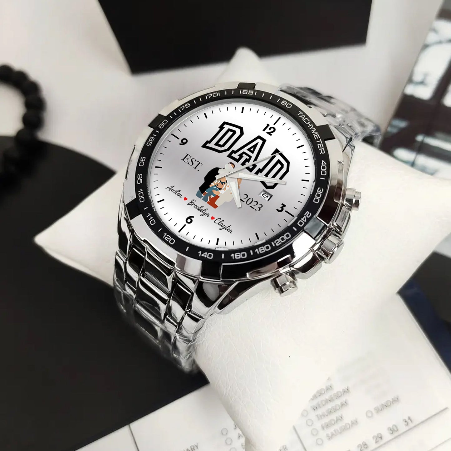 Personalized Alloy Dad Quartz Watch with Family Photos & Kids’ Names