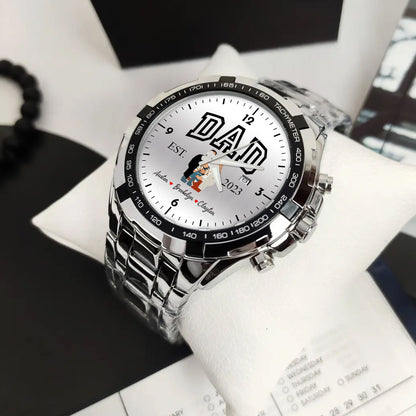 Personalized Alloy Dad Quartz Watch with Family Photos & Kids’ Names