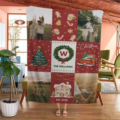 Personalized Christmas Blanket Family Name And Photos Soft Blanket
