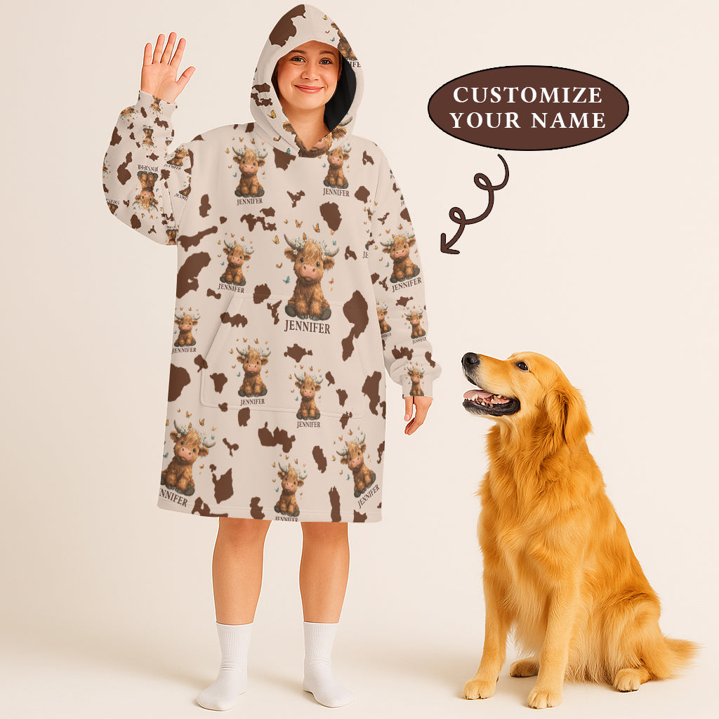 Just A Girl Who Loves Highland Cow Cute Personalized Custom Name Blanket Hoodie