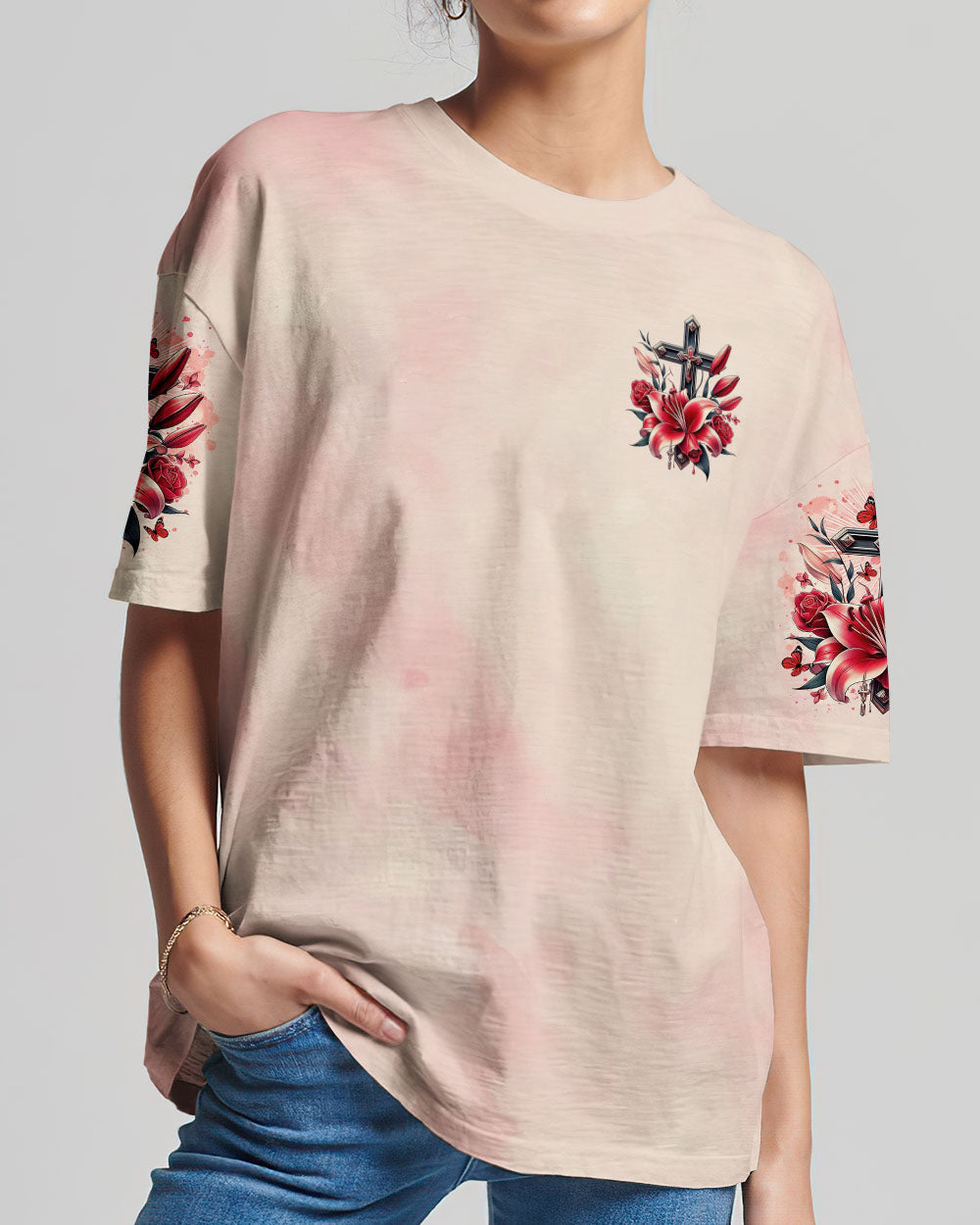 (Hot Deal) God Is With You Lilies Cross Women's All Over Print Shirt  -  Tltr0702252