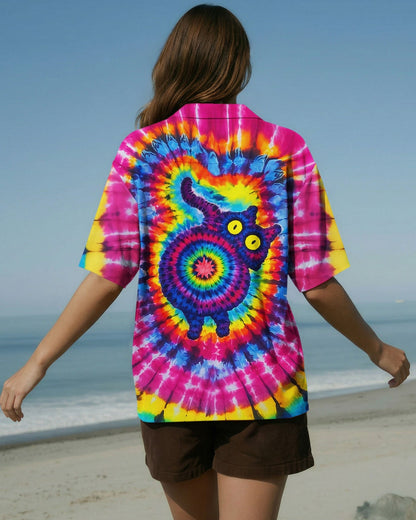 CAT COLORFUL SWIRL PATTERN HAWAIIAN SHIRT   - TLNO0701264