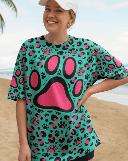 GROOVY PAW TEAL PINK ALL OVER PRINT - TY0601261