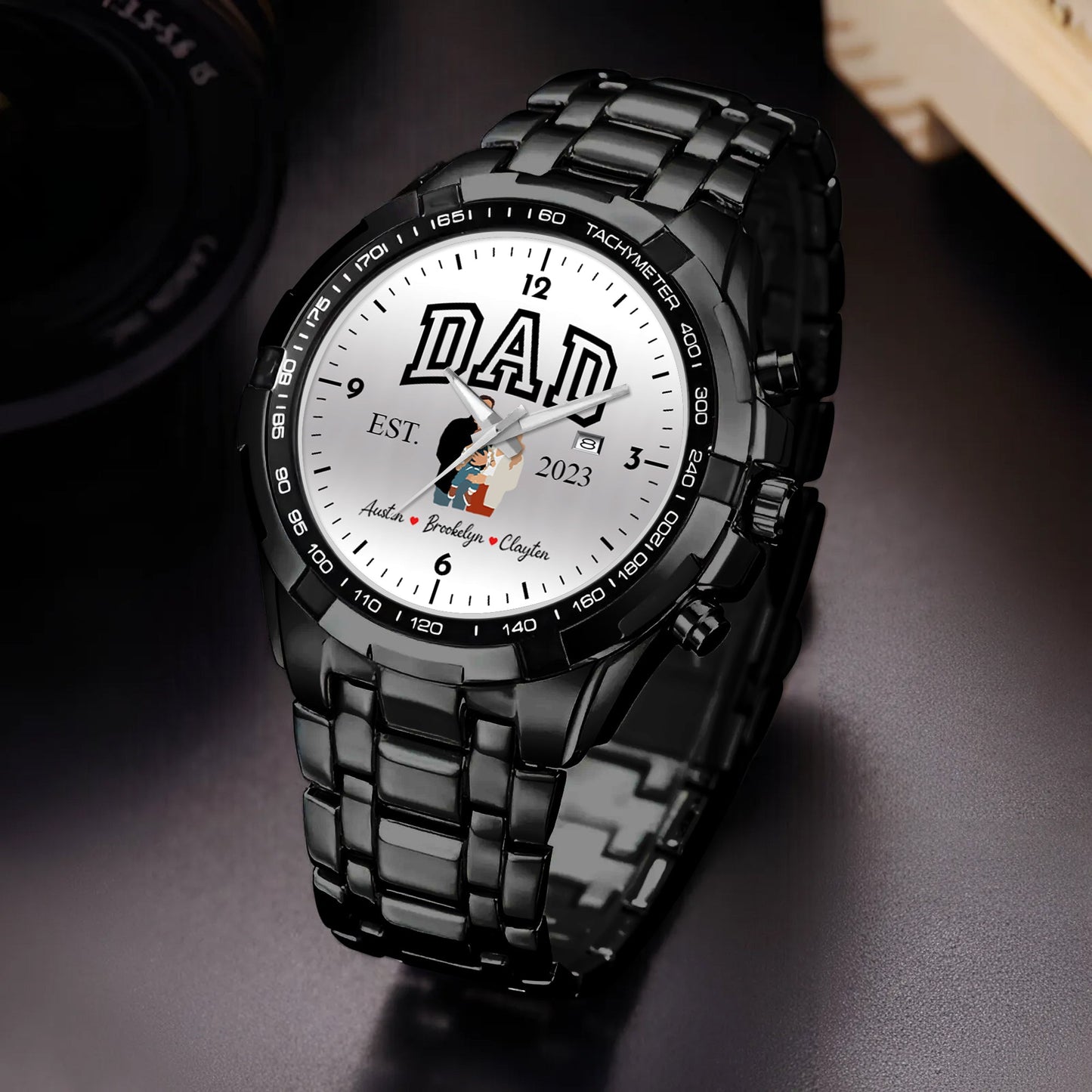 Personalized Alloy Dad Quartz Watch with Family Photos & Kids’ Names