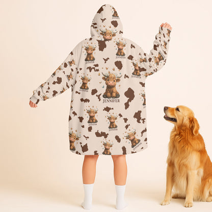 Just A Girl Who Loves Highland Cow Cute Personalized Custom Name Blanket Hoodie