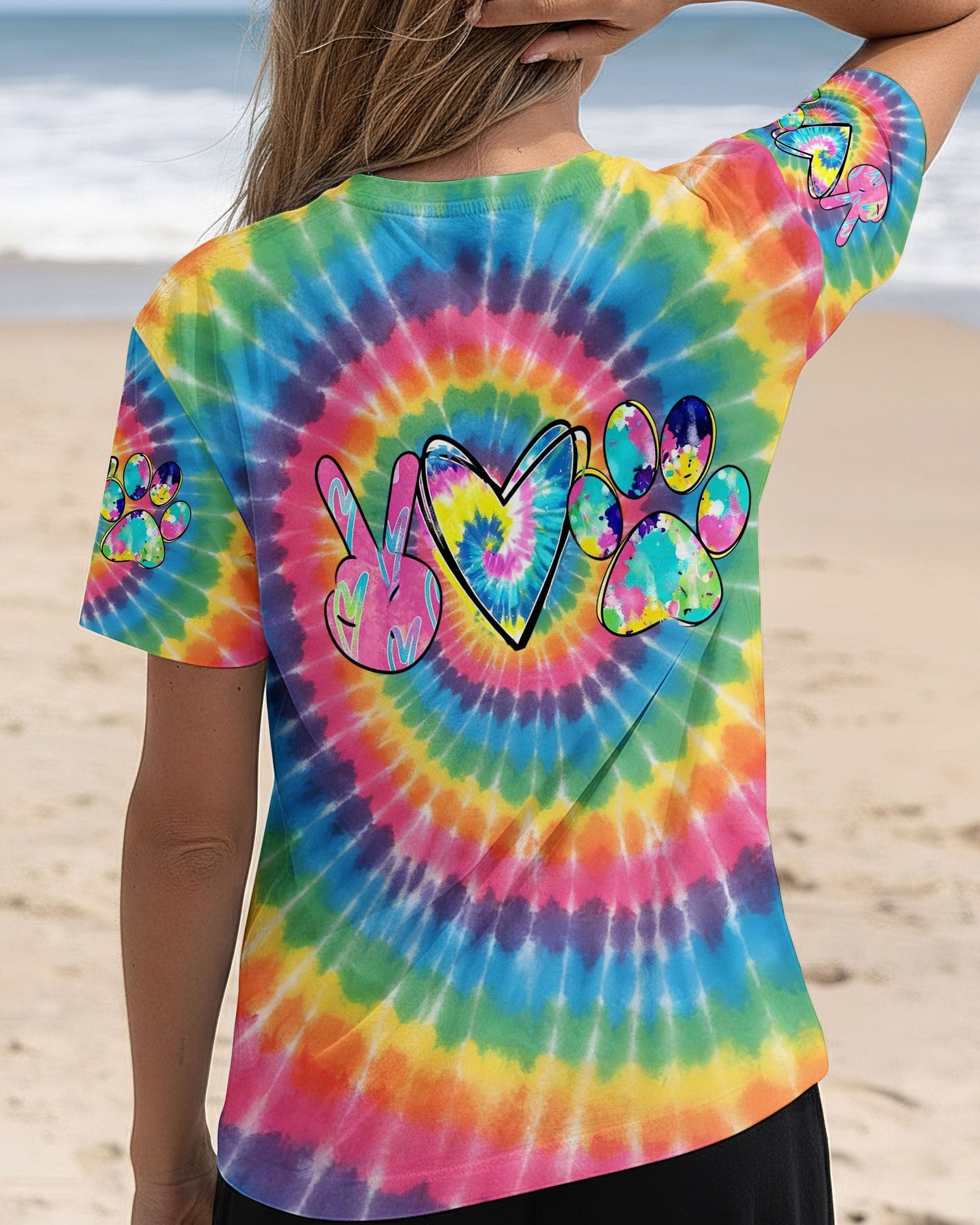 PEACE LOVE PAWS RAINBOW SWIRL ALL OVER PRINT - YHHG2612252