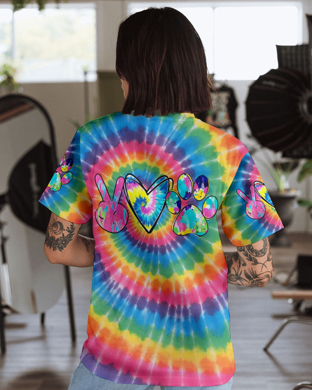 PEACE LOVE PAWS RAINBOW SWIRL ALL OVER PRINT - YHHG2612252