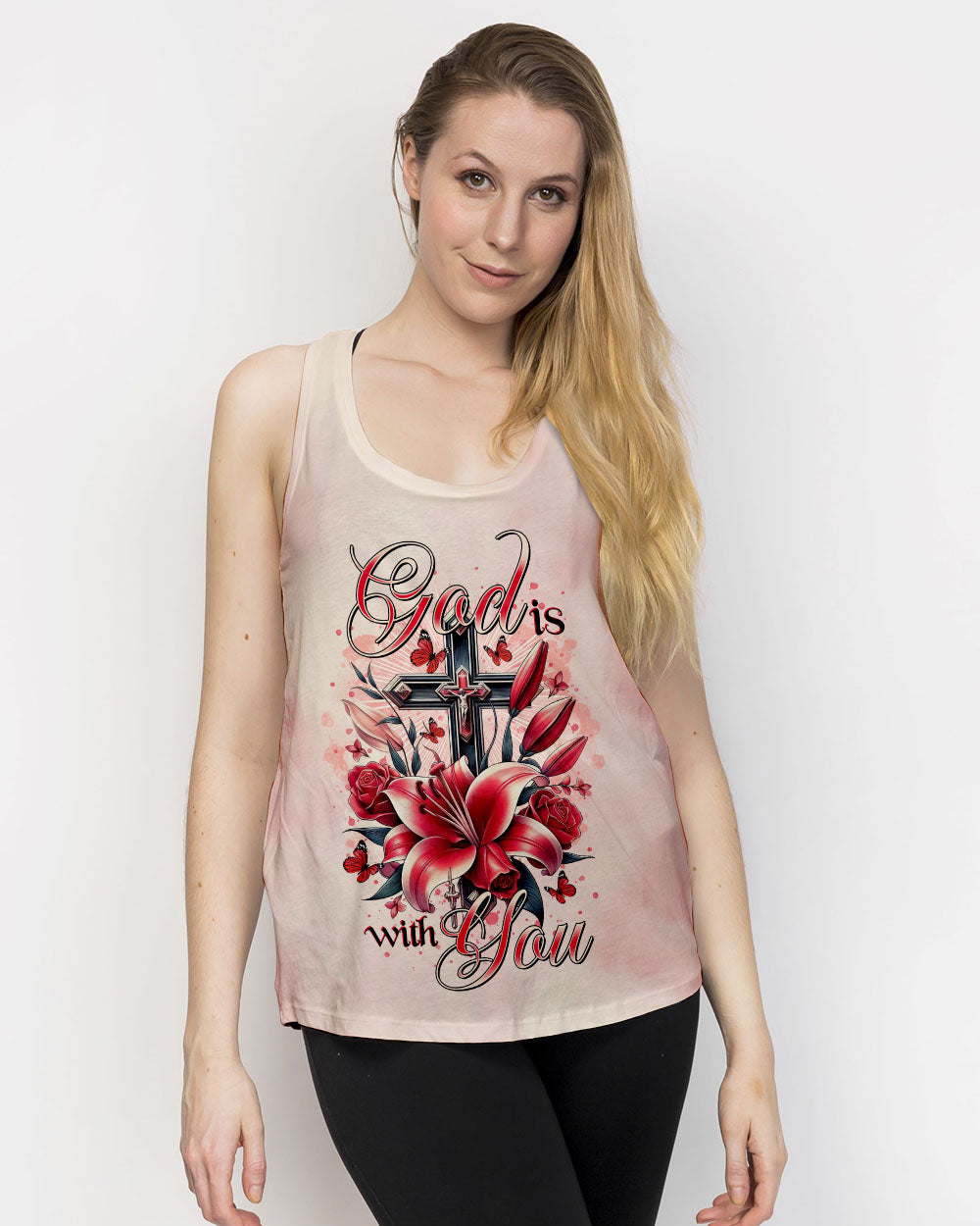 (Hot Deal) God Is With You Lilies Cross Women's All Over Print Shirt  -  Tltr0702252