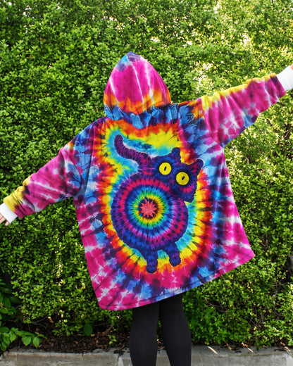 CAT COLORFUL SWIRL PATTERN SHERPA BLANKET HOODIE - TLNO0701265