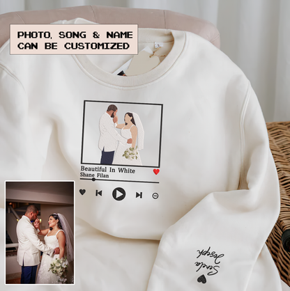 Valentine Personalized Embroidered Couple And Song Hoodie Sweatshirt T-Shirt
