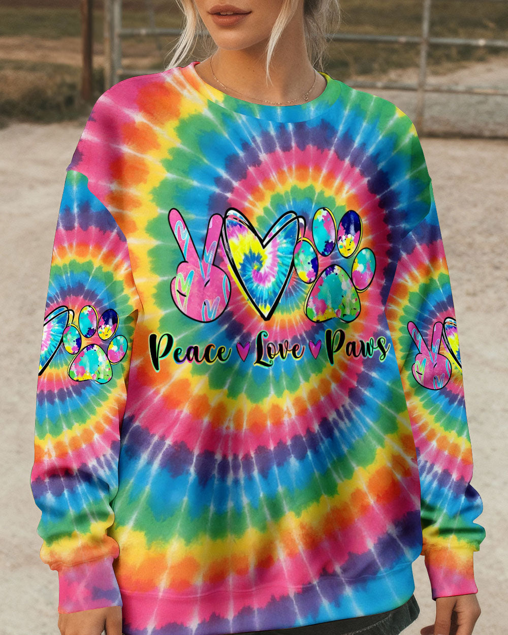 PEACE LOVE PAWS RAINBOW SWIRL ALL OVER PRINT - YHHG2612252