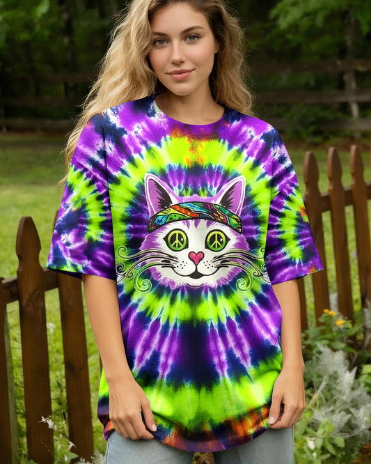 PURPLE GREEN SWIRL CAT ALL OVER PRINT - YHHG0601261