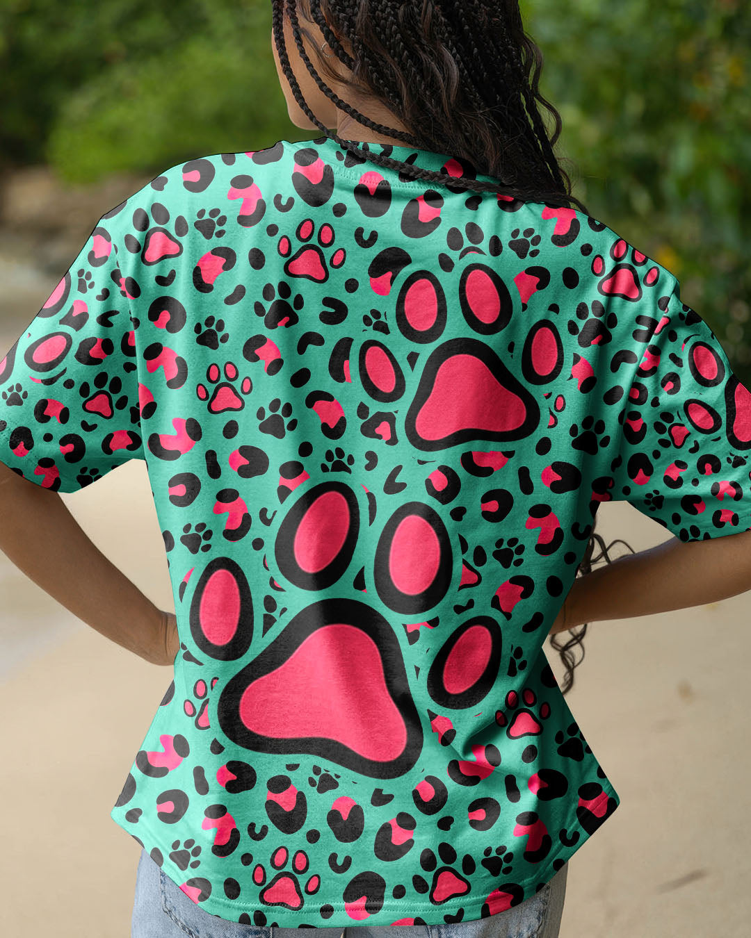 GROOVY PAW TEAL PINK ALL OVER PRINT - TY0601261