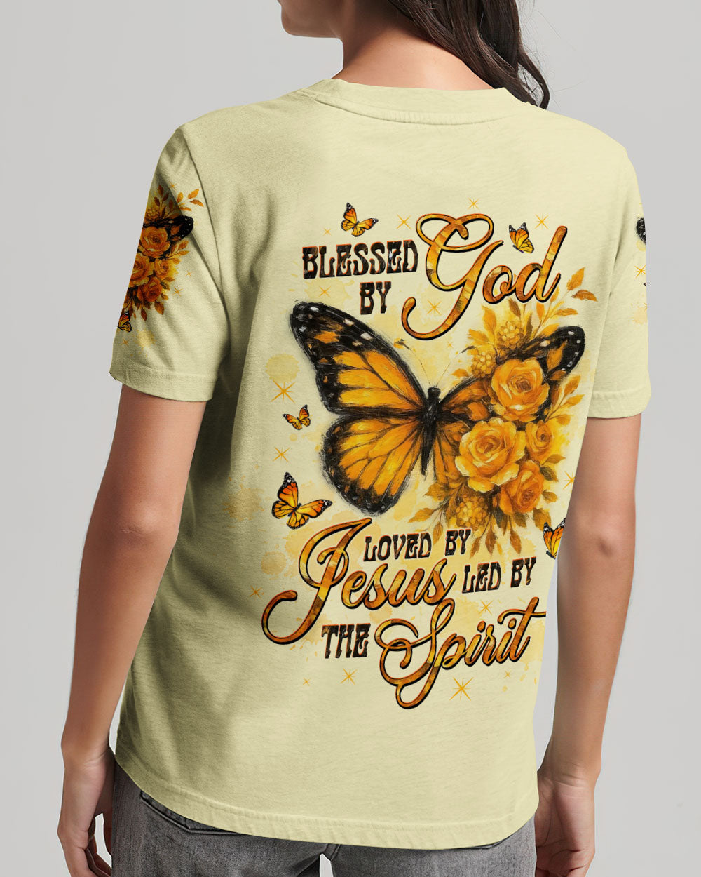 Blessed By God Loved By Jesus Butterfly Women's All Over Print Shirt - Tltw2509254